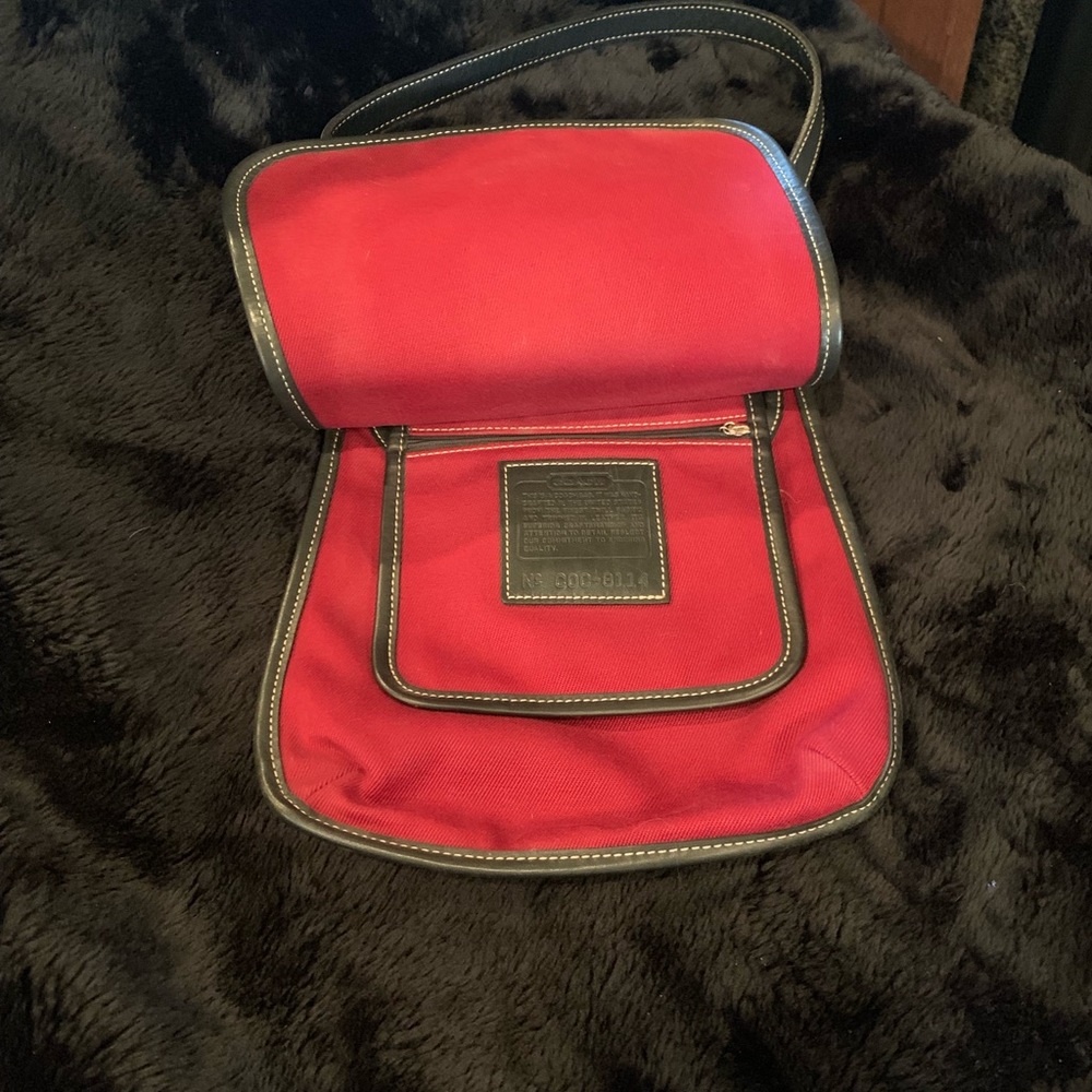Coach shoulder bag - red fabric with black leather